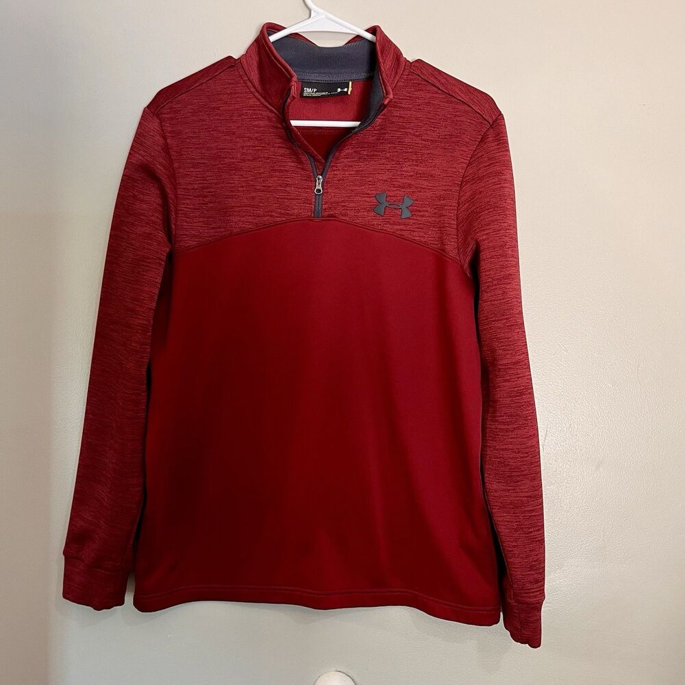 UNDER ARMOUR 1/4 ZIP PULLOVER SWEATER burgundy MENS SIZE SMALL.  *small Blemish